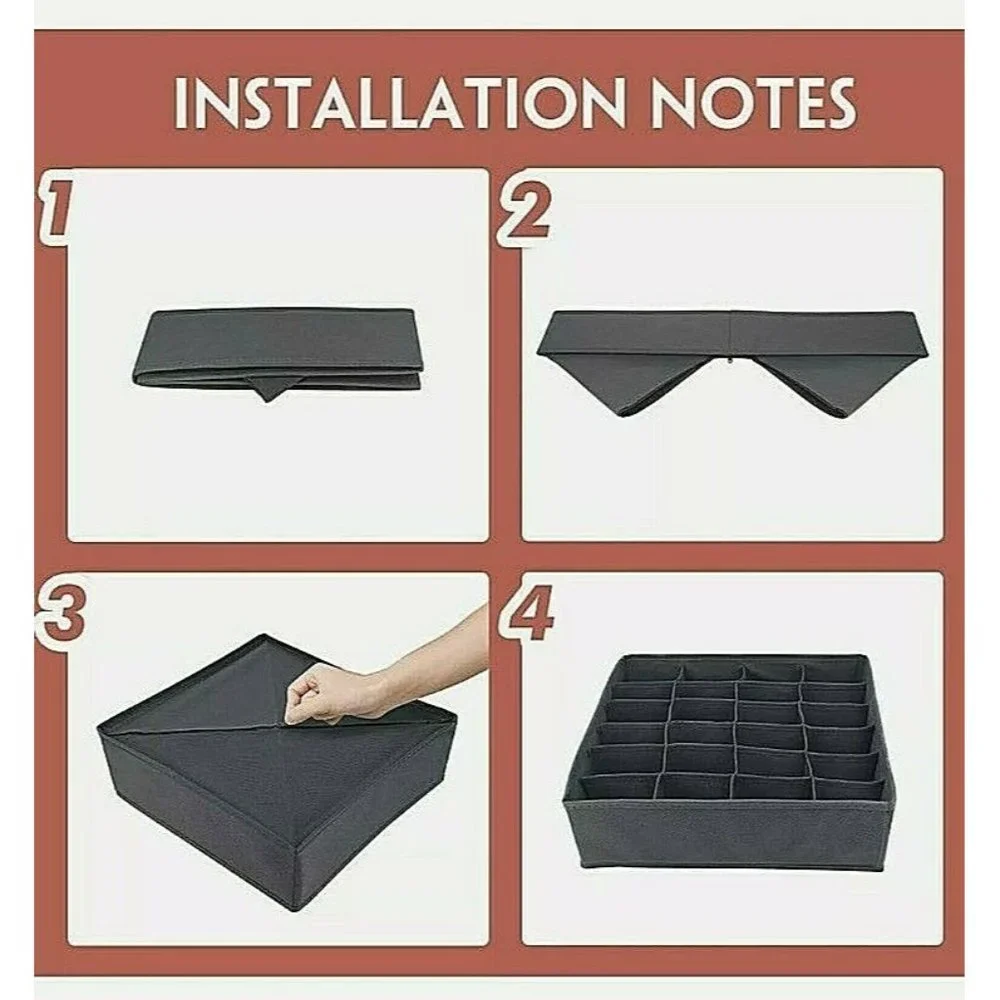 Neat Pig 4PC Foldable Underwear Closet Drawer Organizer Dark Gray Black Tri.